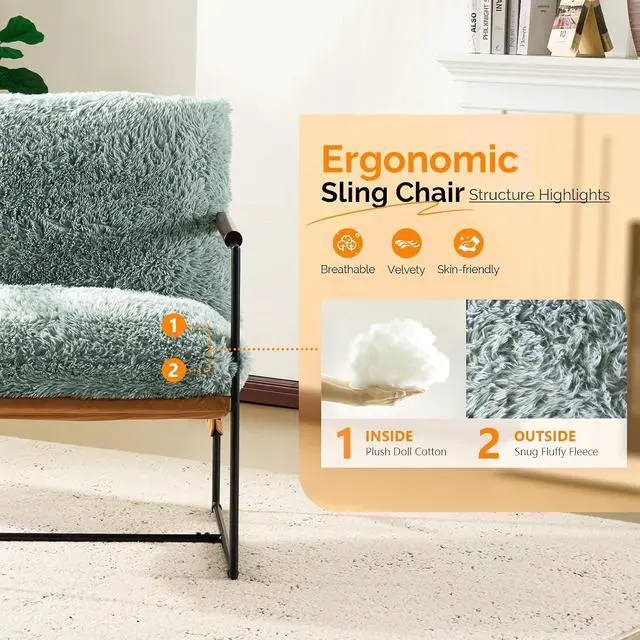 Alt view image 5 of 7 - VINGLI 28" Wide Plush Upholstery Sling Modern Accent Chairs Set of 2,Reading Armchair with Removable Seat Cushion & Tan Microfiber Seat Base, Lazy Chair for Bedroom & Lounge,Pale Turquoise