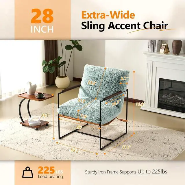 Alt view image 2 of 7 - VINGLI 28" Wide Plush Upholstery Sling Modern Accent Chairs Set of 2,Reading Armchair with Removable Seat Cushion & Tan Microfiber Seat Base, Lazy Chair for Bedroom & Lounge,Pale Turquoise