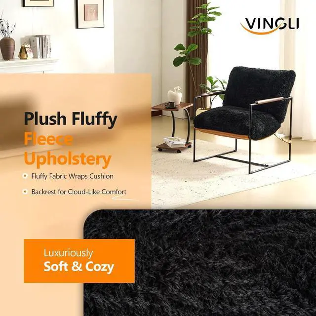 Alt view image 4 of 7 - VINGLI 28" Wide Plush Upholstery Sling Modern Accent Chair with Metal Frame, Cute Reading Armchair with Removable Seat Cushion & Tan Microfiber Seat Base, Lazy Chair for Bedroom & Lounge,Black