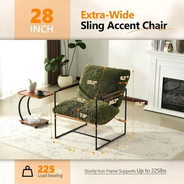 Alt view image 2 of 7 - VINGLI 28" Wide Plush Upholstery Sling Modern Accent Chairs Set of 2, Cute Reading Armchair with Removable Seat Cushion & Tan Microfiber Seat Base, Lazy Chair for Bedroom & Lounge,Olive Green