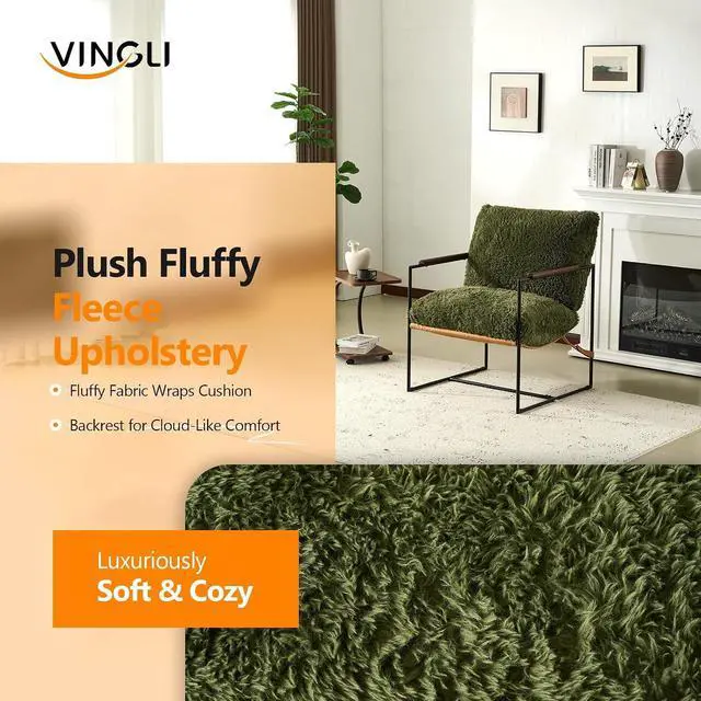 Alt view image 4 of 7 - VINGLI 28" Wide Plush Upholstery Sling Modern Accent Chairs Set of 2, Cute Reading Armchair with Removable Seat Cushion & Tan Microfiber Seat Base, Lazy Chair for Bedroom & Lounge,Olive Green