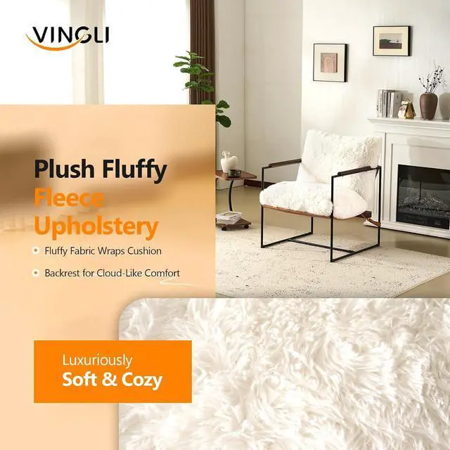 Alt view image 4 of 7 - VINGLI 28" Wide Plush Upholstery Sling Modern Accent Chairs Set of 2, Cute Reading Armchair with Removable Seat Cushion & Tan Microfiber Seat Base, Lazy Chair for Bedroom & Lounge, White