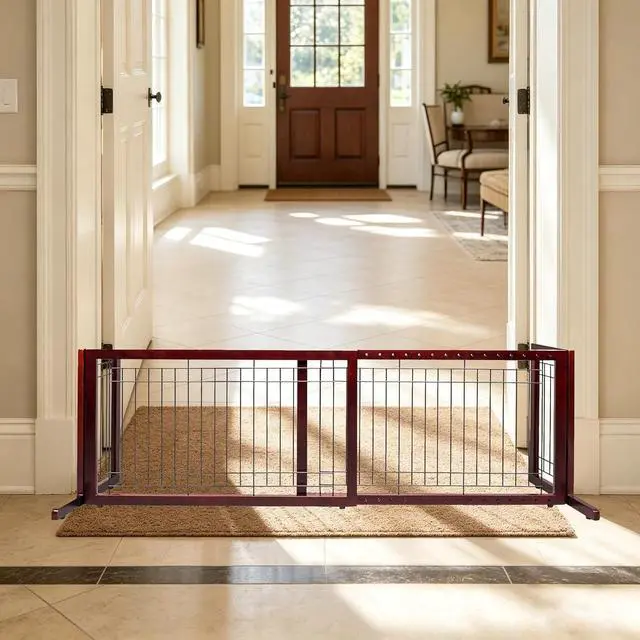 Alt view image 2 of 7 - VINGLI Dog Gate for Stairs Free Standing Pet Gate for Driveway, Solid Wood Puppy Doggie Gates for Indoors Adjustable from 40" to 71" Wide