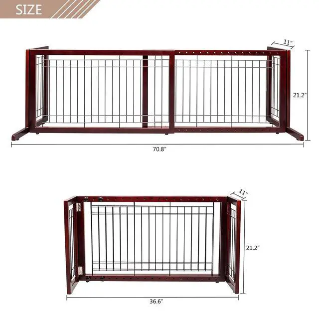 Alt view image 5 of 7 - VINGLI Dog Gate for Stairs Free Standing Pet Gate for Driveway, Solid Wood Puppy Doggie Gates for Indoors Adjustable from 40" to 71" Wide