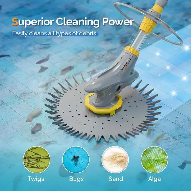 Alt view image 2 of 7 - VINGLI Automatic Pool Cleaner,Suction Pool Vacuum with 33 FT Hoses | Versatile for above-ground & inground pools, powerful suction climbs walls & floors, 33FT hoses included
