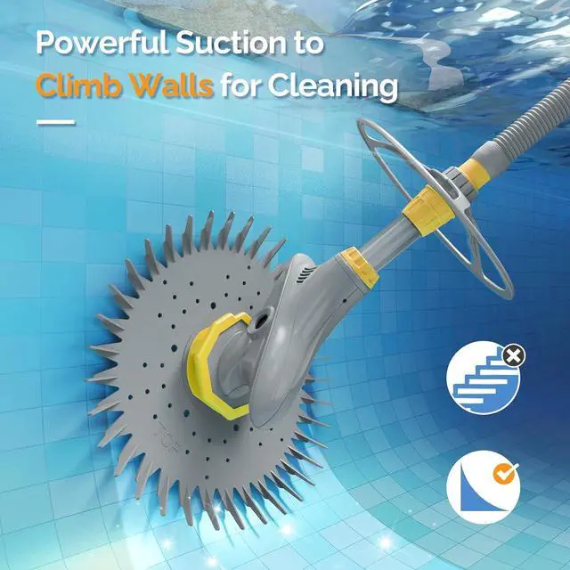 Alt view image 3 of 7 - VINGLI Automatic Pool Cleaner,Suction Pool Vacuum with 33 FT Hoses | Versatile for above-ground & inground pools, powerful suction climbs walls & floors, 33FT hoses included