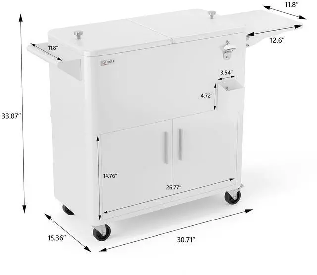 Alt view image 7 of 7 - VINGLI Patio Cooler, Ice Chest with Storage Cabinet, Bottle Opener Drainage, Outdoor Cooler for Party, Deck, Pool