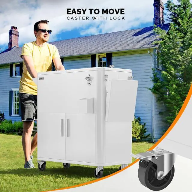 Alt view image 6 of 7 - VINGLI Patio Cooler, Ice Chest with Storage Cabinet, Bottle Opener Drainage, Outdoor Cooler for Party, Deck, Pool