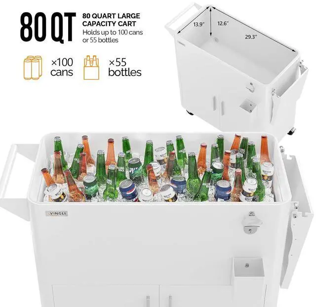 Alt view image 5 of 7 - VINGLI Patio Cooler, Ice Chest with Storage Cabinet, Bottle Opener Drainage, Outdoor Cooler for Party, Deck, Pool
