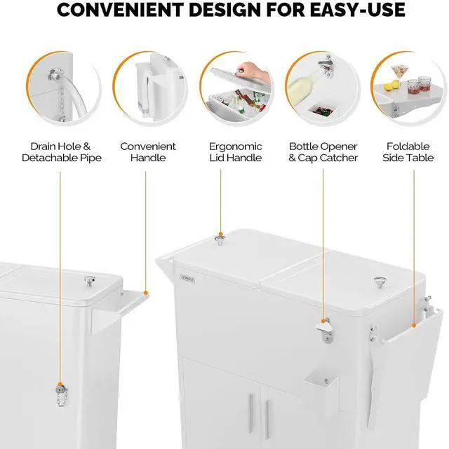 Alt view image 4 of 7 - VINGLI Patio Cooler, Ice Chest with Storage Cabinet, Bottle Opener Drainage, Outdoor Cooler for Party, Deck, Pool