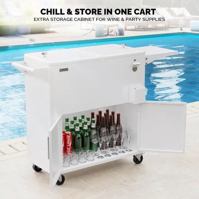 Alt view image 3 of 7 - VINGLI Patio Cooler, Ice Chest with Storage Cabinet, Bottle Opener Drainage, Outdoor Cooler for Party, Deck, Pool