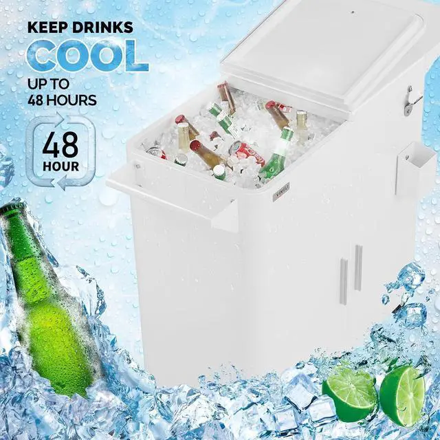 Alt view image 2 of 7 - VINGLI Patio Cooler, Ice Chest with Storage Cabinet, Bottle Opener Drainage, Outdoor Cooler for Party, Deck, Pool