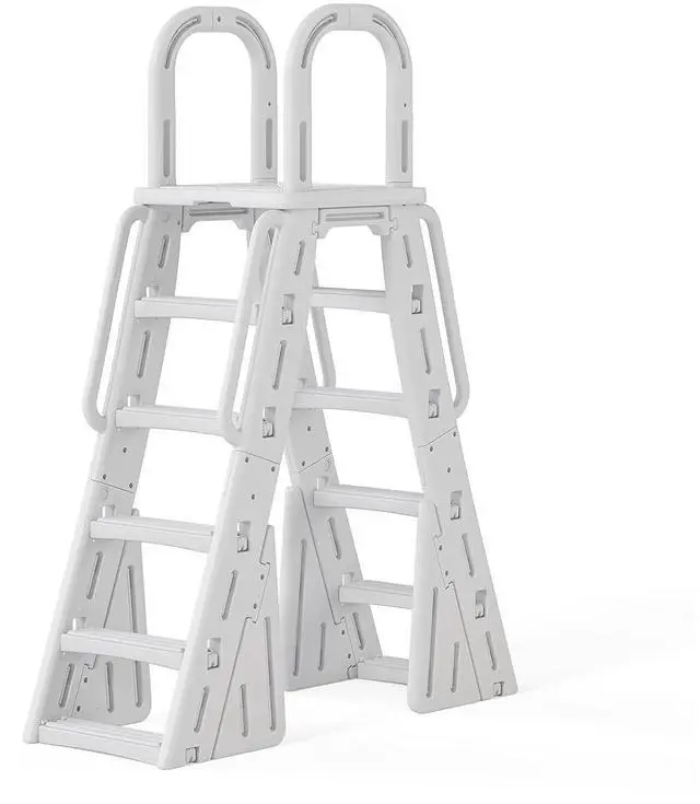 Main image of VINGLI A-Frame Pool Ladder Above Ground, Steps with Handrails -Light Gray | A-frame stair with dual-sided steps for easy entry and exit, sturdy handrails provide secure grip, fits under 58inch pools