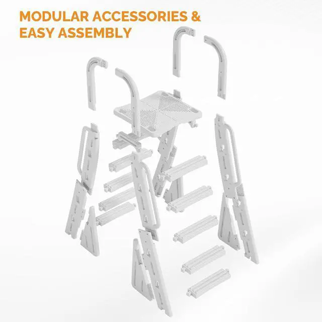 Alt view image 7 of 7 - VINGLI A-Frame Pool Ladder Above Ground, Steps with Handrails -Light Gray | A-frame stair with dual-sided steps for easy entry and exit, sturdy handrails provide secure grip, fits under 58inch pools