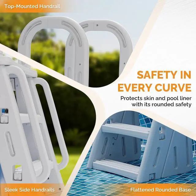 Alt view image 6 of 7 - VINGLI A-Frame Pool Ladder Above Ground, Steps with Handrails -Light Gray | A-frame stair with dual-sided steps for easy entry and exit, sturdy handrails provide secure grip, fits under 58inch pools