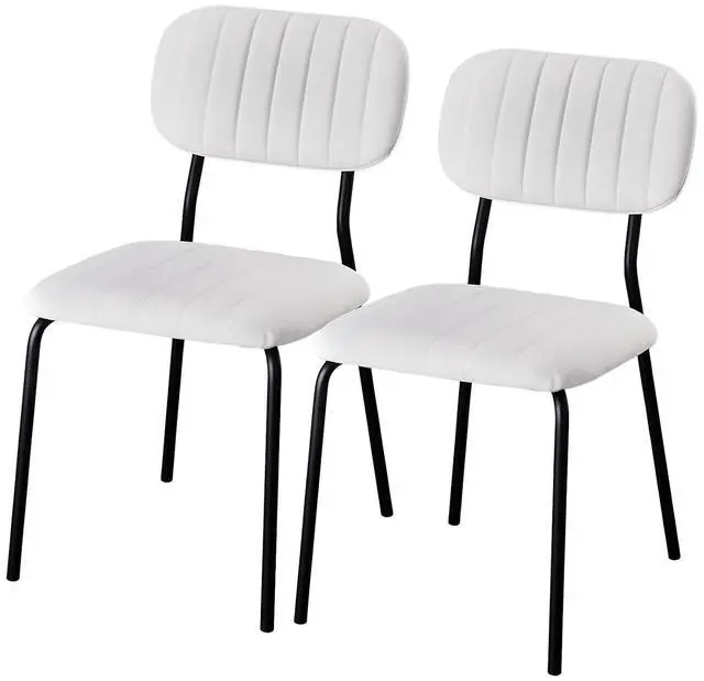 Main image of VINGLI Modern Fabric Padded Stacking Dining Chair Set of 2 for Home, White | Comfortable PU Padded Seat, Stackable Metal Frame Chair, Space-saving, Indoor Office Home Commercial Use, Easy to install