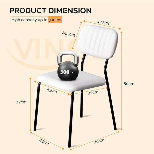 Alt view image 2 of 4 - VINGLI Modern Fabric Padded Stacking Dining Chair Set of 4 for Home, White | Comfortable PU Padded Seat, Stackable Metal Frame Chair, Space-saving, Indoor Office Home Commercial Use, Easy to install