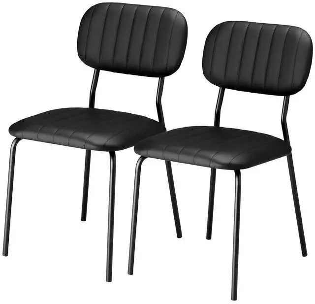 Main image of VINGLI Modern PU Padded Stacking Dining Chair Set of 2 for Home, Black | Comfortable PU Padded Seat, Stackable Metal Frame Chair, Space-saving, Indoor Office Home Commercial Use, Easy to install