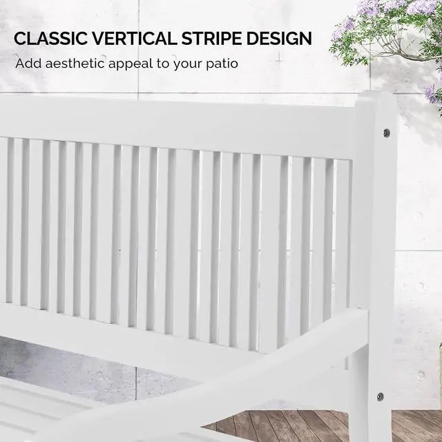 Alt view image 5 of 7 - VINGLI 50" Outdoor Wood Bench, Weatehr Resistant Wooden Garden Patio Bench with Comfortable Backrest & Curved Armrest, 800lb Capacity Loveseat for Front Porch Park Yard Deck (White, Dense Slatted)