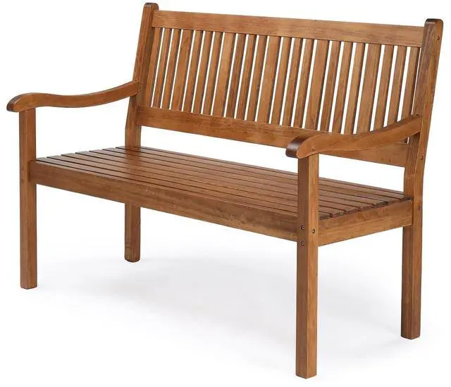 Main image of VINGLI 50" Outdoor Wood Bench, Weatehr Resistant Wooden Garden Patio Bench with Comfortable Backrest & Curved Armrest, 800lb Capacity Loveseat for Front Porch Park Yard Deck (Natural, Dense Slatted)