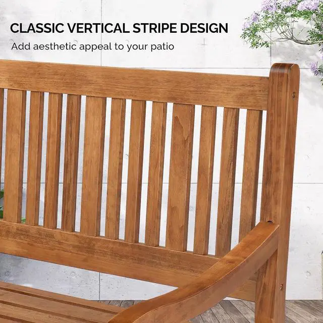 Alt view image 6 of 7 - VINGLI 50" Outdoor Wood Bench, Weatehr Resistant Wooden Garden Patio Bench with Comfortable Backrest & Curved Armrest, 800lb Capacity Loveseat for Front Porch Park Yard Deck (Natural, Dense Slatted)