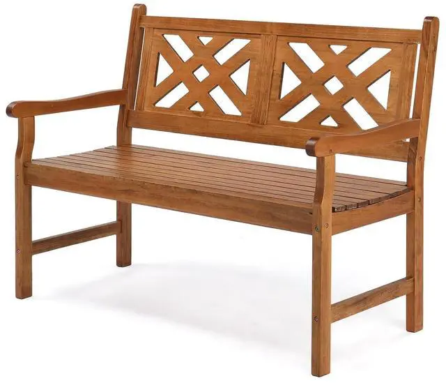 Main image of VINGLI 50" Outdoor Wood Bench, Weatehr Resistant Wooden Garden Patio Bench with Comfortable Backrest & Curved Armrest, 800lb Capacity Loveseat for Front Porch Park Yard Deck (Natural, Geometric)