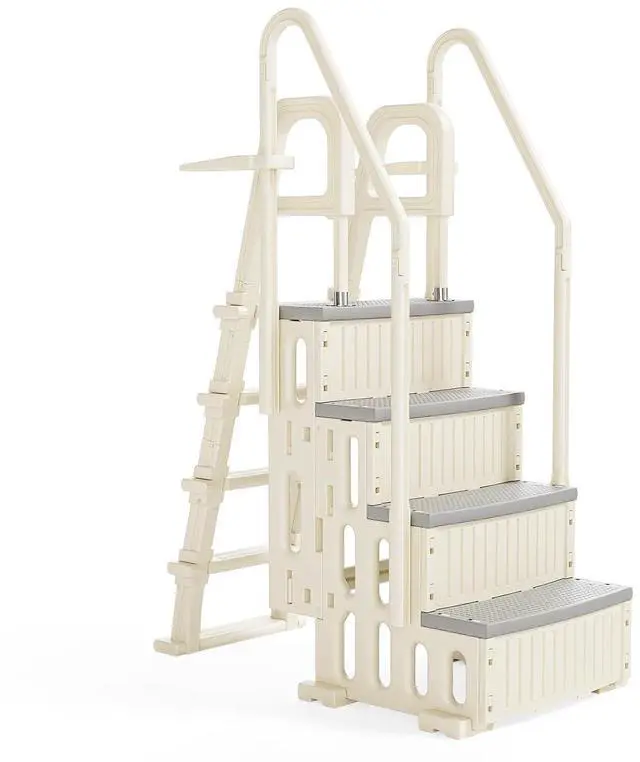 Main image of VINGLI 2-in-1 Above Ground Pool Ladder Set, A-Frame Steps - White&Gray | Versatile 2-in-1 design functions staircase or single incline ladder, for aboveground/ inground pools pool access