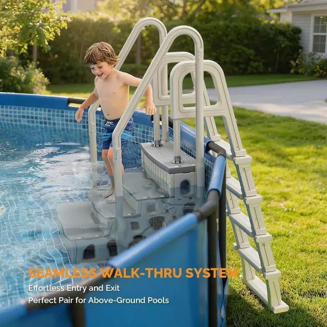 Alt view image 2 of 6 - VINGLI 2-in-1 Above Ground Pool Ladder Set, A-Frame Steps - White&Gray | Versatile 2-in-1 design functions staircase or single incline ladder, for aboveground/ inground pools pool access