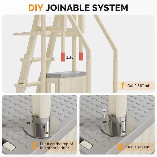 Alt view image 3 of 6 - VINGLI 2-in-1 Above Ground Pool Ladder Set, A-Frame Steps - White&Gray | Versatile 2-in-1 design functions staircase or single incline ladder, for aboveground/ inground pools pool access