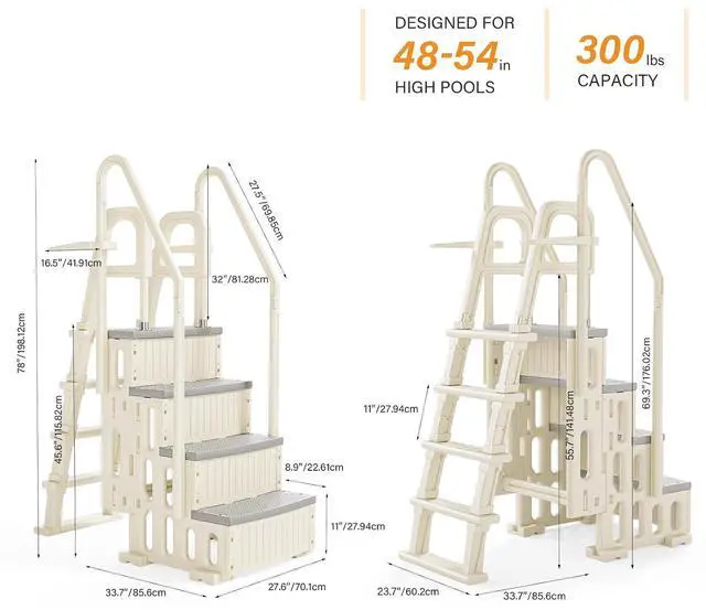 Alt view image 6 of 6 - VINGLI 2-in-1 Above Ground Pool Ladder Set, A-Frame Steps - White&Gray | Versatile 2-in-1 design functions staircase or single incline ladder, for aboveground/ inground pools pool access