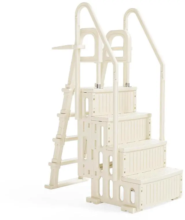 Main image of VINGLI 2-in-1 Above Ground Pool Ladder Set, A-Frame Steps - White | Versatile 2-in-1 design functions staircase or single incline ladder, for aboveground/ inground pools pool access