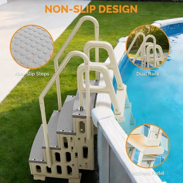 Alt view image 4 of 6 - VINGLI 2-in-1 Above Ground Pool Ladder Set, A-Frame Steps - White&Gray | Versatile 2-in-1 design functions staircase or single incline ladder, for aboveground/ inground pools pool access