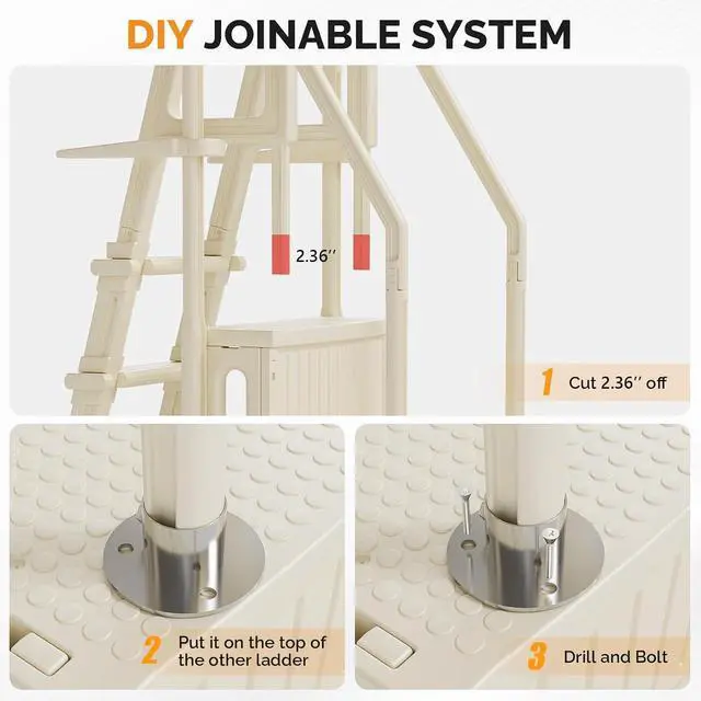 Alt view image 2 of 5 - VINGLI 2-in-1 Above Ground Pool Ladder Set, A-Frame Steps - White | Versatile 2-in-1 design functions staircase or single incline ladder, for aboveground/ inground pools pool access