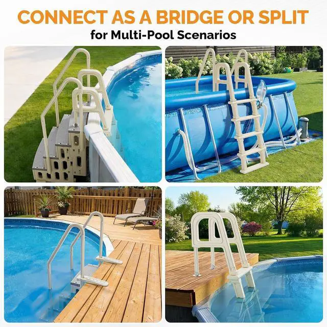 Alt view image 5 of 6 - VINGLI 2-in-1 Above Ground Pool Ladder Set, A-Frame Steps - White&Gray | Versatile 2-in-1 design functions staircase or single incline ladder, for aboveground/ inground pools pool access