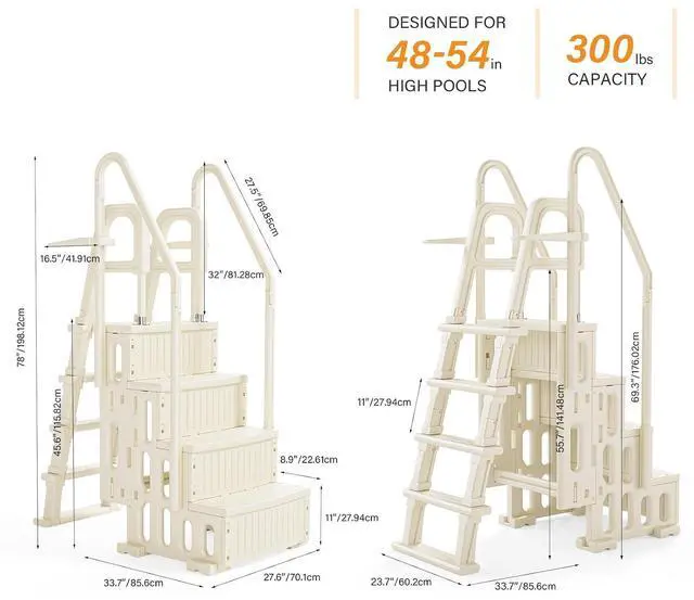 Alt view image 5 of 5 - VINGLI 2-in-1 Above Ground Pool Ladder Set, A-Frame Steps - White | Versatile 2-in-1 design functions staircase or single incline ladder, for aboveground/ inground pools pool access