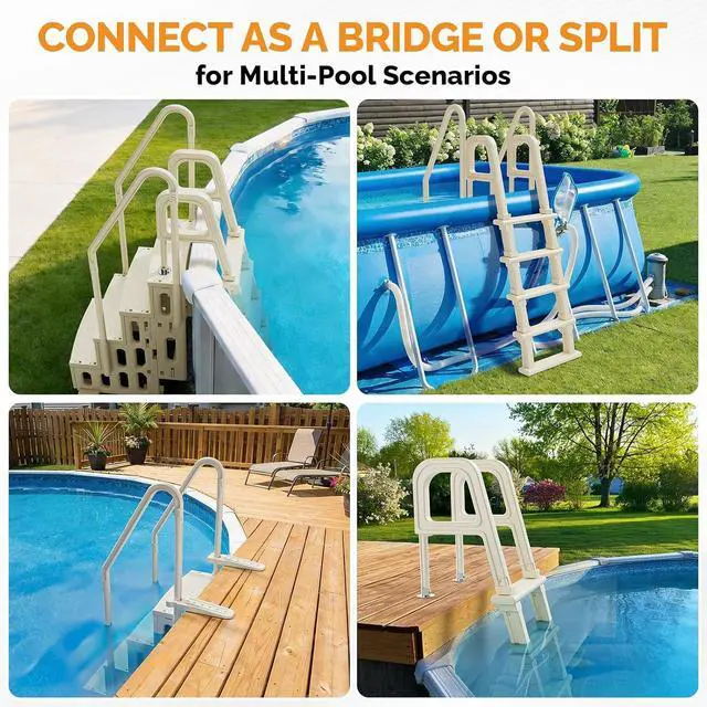 Alt view image 4 of 5 - VINGLI 2-in-1 Above Ground Pool Ladder Set, A-Frame Steps - White | Versatile 2-in-1 design functions staircase or single incline ladder, for aboveground/ inground pools pool access