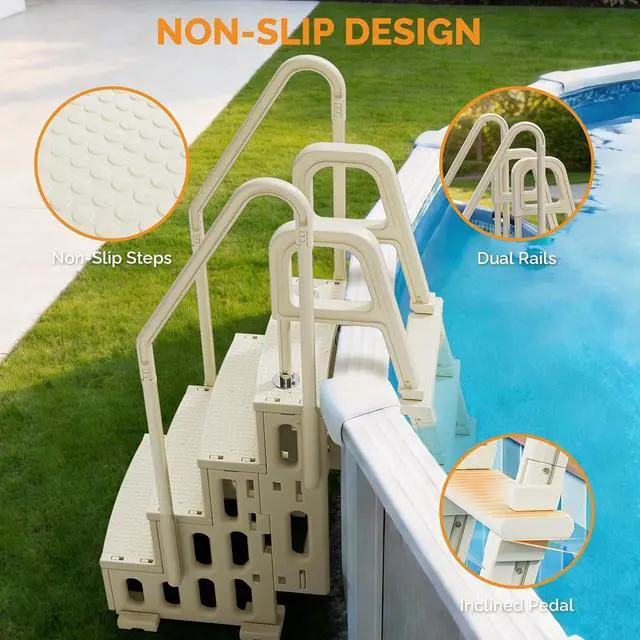 Alt view image 3 of 5 - VINGLI 2-in-1 Above Ground Pool Ladder Set, A-Frame Steps - White | Versatile 2-in-1 design functions staircase or single incline ladder, for aboveground/ inground pools pool access