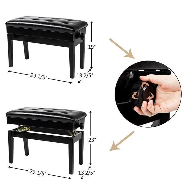 Alt view image 3 of 7 - Bonnlo Adjustable Duet Piano Bench with Storage Faux Leather Seat | Wood Frame, Faux Leather Cushion, Adjustable Height, Hidden Storage, Seats 2 Players, Ideal For Piano And Keyboard