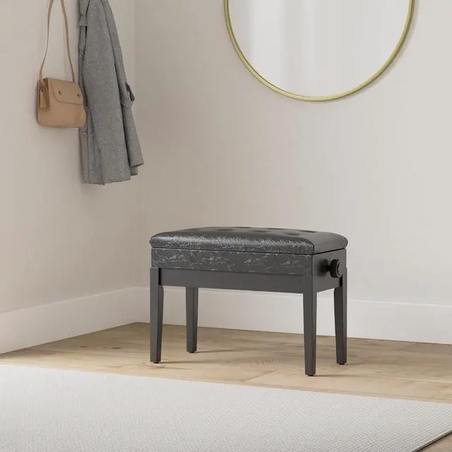 Alt view image 2 of 7 - Bonnlo Adjustable Duet Piano Bench with Storage Faux Leather Seat | Wood Frame, Faux Leather Cushion, Adjustable Height, Hidden Storage, Seats 2 Players, Ideal For Piano And Keyboard