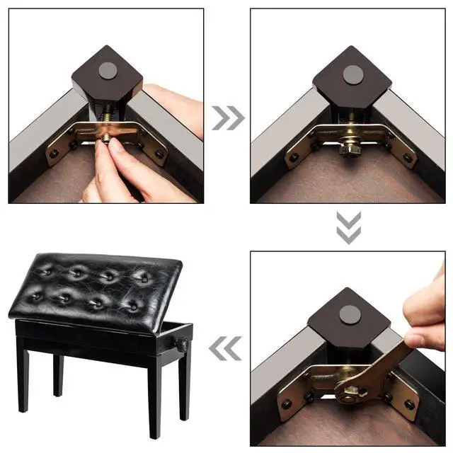 Alt view image 6 of 7 - Bonnlo Adjustable Duet Piano Bench with Storage Faux Leather Seat | Wood Frame, Faux Leather Cushion, Adjustable Height, Hidden Storage, Seats 2 Players, Ideal For Piano And Keyboard