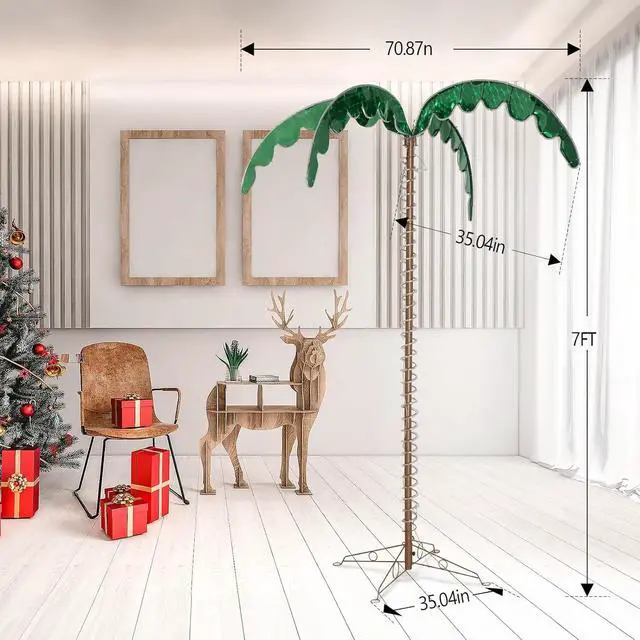 Alt view image 7 of 7 - VINGLI 7FT Lighted Palm Tree, Outdoor Artificial Palm Tree with Lifelike Leaves and Rope LEDs for Outside Patio Pool Yard Holiday Decor