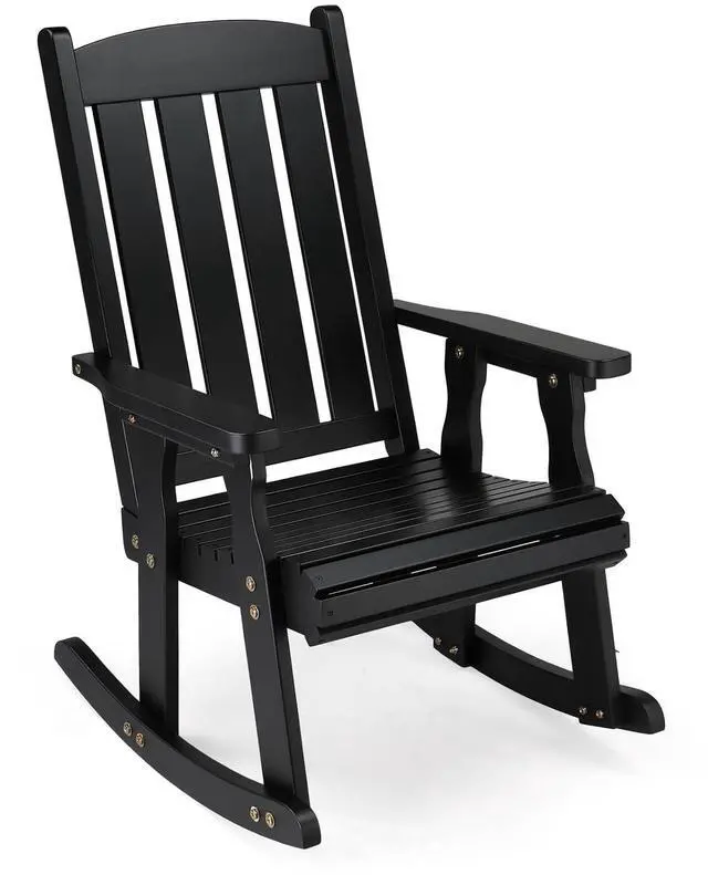 Main image of VINGLI Heavy Duty 600 LBS Outdoor Wooden Rocking Chair with Higher Backrest,Patio Rocking Chair with Ergonomic Design, Weatherproof Outdoor Rockers Suit for Patio, Garden, Balcony, Yard, Black