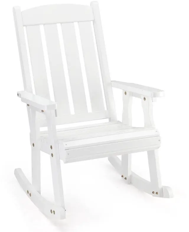 Main image of VINGLI Heavy Duty 600 LBS Outdoor Wooden Rocking Chair with Higher Backrest,Patio Rocking Chair with Ergonomic Design, Weatherproof Outdoor Rockers Suit for Patio, Garden, Balcony, Yard, White