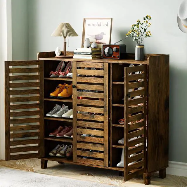 Main image of VINGLI Large Shoe Cabinet with 3 Doors 6-Tier Ultra Wide Shoe Cabinet Storage for Entryway 30 Pairs Tall Shoe Organizer Cabinet Wooden Farmhouse Shoe Rack Cabinet Rustic Brown