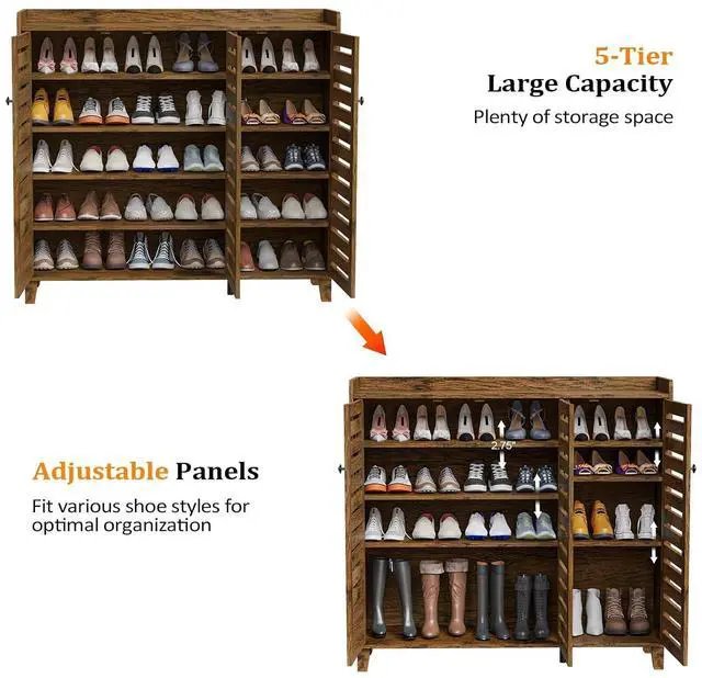 Alt view image 3 of 7 - VINGLI Large Shoe Cabinet with 3 Doors 6-Tier Ultra Wide Shoe Cabinet Storage for Entryway 30 Pairs Tall Shoe Organizer Cabinet Wooden Farmhouse Shoe Rack Cabinet Rustic Brown