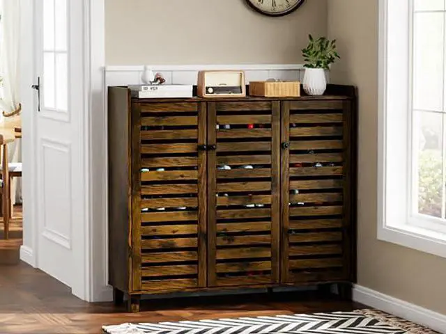Alt view image 4 of 7 - VINGLI Large Shoe Cabinet with 3 Doors 6-Tier Ultra Wide Shoe Cabinet Storage for Entryway 30 Pairs Tall Shoe Organizer Cabinet Wooden Farmhouse Shoe Rack Cabinet Rustic Brown