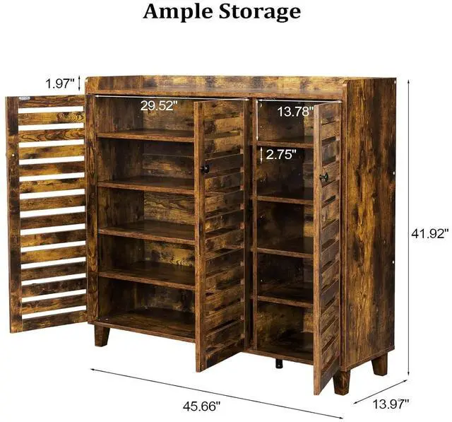 Alt view image 2 of 7 - VINGLI Large Shoe Cabinet with 3 Doors 6-Tier Ultra Wide Shoe Cabinet Storage for Entryway 30 Pairs Tall Shoe Organizer Cabinet Wooden Farmhouse Shoe Rack Cabinet Rustic Brown