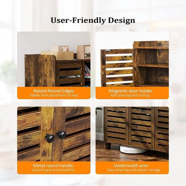 Alt view image 6 of 7 - VINGLI Large Shoe Cabinet with 3 Doors 6-Tier Ultra Wide Shoe Cabinet Storage for Entryway 30 Pairs Tall Shoe Organizer Cabinet Wooden Farmhouse Shoe Rack Cabinet Rustic Brown