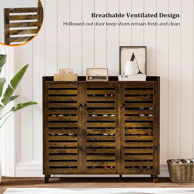 Alt view image 5 of 7 - VINGLI Large Shoe Cabinet with 3 Doors 6-Tier Ultra Wide Shoe Cabinet Storage for Entryway 30 Pairs Tall Shoe Organizer Cabinet Wooden Farmhouse Shoe Rack Cabinet Rustic Brown