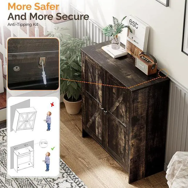 Alt view image 5 of 7 - VINGLI Shoe Cabinet with Doors,5 Tier Dark Rustic Oak Wooden Shoe Storage Cabinet for Entryway with Double Barn Doors, Adjustable Shelves, 36.4" Tall Farmhouse Shoe Rack Organizer for Entryway